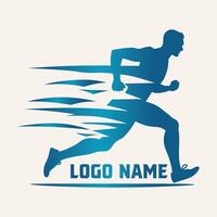 The logo features an athletic runner with streaks, running fast against a solid background. vector