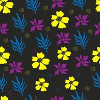 seamless pattern of assorted flowers on a gray background vector