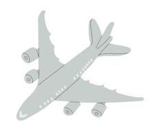 Minimalist illustration of a large commercial airplane in a monochrome style, viewed from an angled perspective. drawing isolated on white background vector