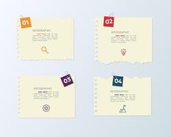 illustration paper cut note infographic template with 4 options or step icons. vector