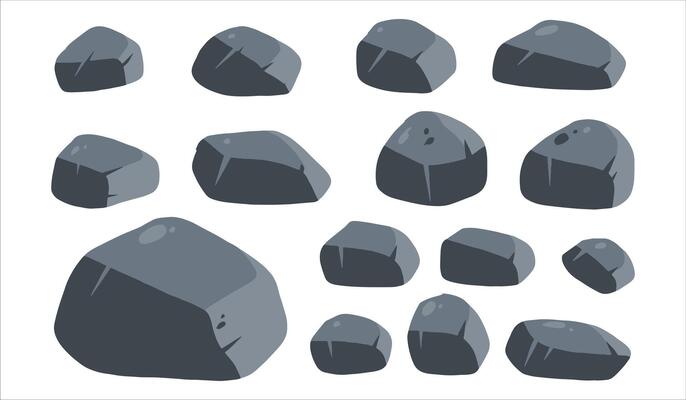 Stone boulder. Granite debris and grey cobble. Pile of rubble block. Natural solid cracked mineral. Big mountain geology material. Heap of broken gravel