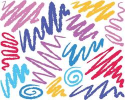 Wavy line mark. Children highlight marker drawn. Sketch crayon brushstroke. Scribble swirl pattern. Brush element vector