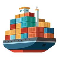 Flat Large Container Ship Icon vector