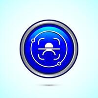 Face recognition icon design illustration, Face scanning sign, biometric icon, Blue color round button design vector