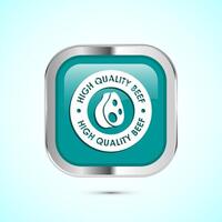 High quality beef icon design illustration, High quality beef meat badge, Fresh meat label, Teal color square button design vector