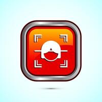 Face recognition icon design illustration, Face scanning sign, biometric icon, Orange color square button design vector