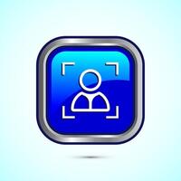 Face recognition icon design illustration, Face scanning sign, biometric icon, Blue color square button design vector
