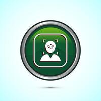 Face recognition icon design illustration, Face scanning sign, biometric icon, Green color round button design vector