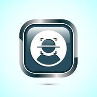Face recognition icon design illustration, Face scanning sign, biometric icon, Gray color square button design vector