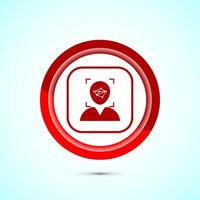 Face recognition icon design illustration, Face scanning sign, biometric icon, Red color button design vector
