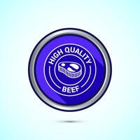 High quality beef icon design illustration, High quality beef meat badge, Fresh meat label, Blue color shadow button design vector