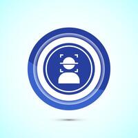 Face recognition icon design illustration, Face scanning sign, biometric icon, Blue color button design vector