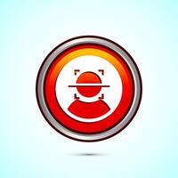Face recognition icon design illustration, Face scanning sign, biometric icon, Orange color round button design vector