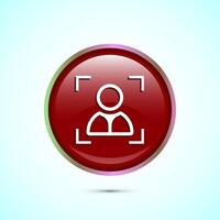 Face recognition icon design illustration, Face scanning sign, biometric icon, Red color round button design vector