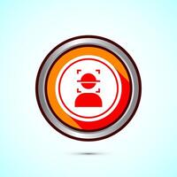 Face recognition icon design illustration, Face scanning sign, biometric icon, Orange color shadow button design vector