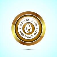High quality beef icon design illustration, High quality beef meat badge, Fresh meat label, Gold color round button design vector