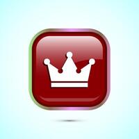 Crown icon design illustration, Royal crown sign symbol, Red color square button design vector