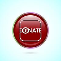 Donation icon design illustration, Donate icon sign, Charity concept symbol, Red color round button design vector