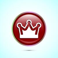Crown icon design illustration, Royal crown sign symbol, Red color round button design vector
