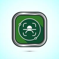 Face recognition icon design illustration, Face scanning sign, biometric icon, Green color shadow button design vector