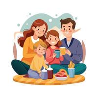 Family Bonding Over Enjoying a Cozy Breakfast in Bed for a Warm and Fuzzy Moment Together vector