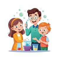 Family Bonding Over Having a DIY Science Experiment at Home for a Fun and Educational Activity Together vector
