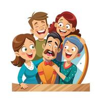 Family Having a Blast Competing in a Silly Face Contest Together vector