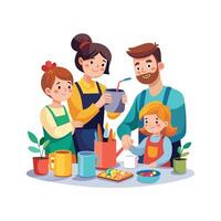 Family Designing and Painting Personalized Mugs for a Fun and Creative Activity vector