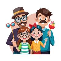 Family Creating a DIY Photo Booth at Home for a Fun and Memorable Activity vector