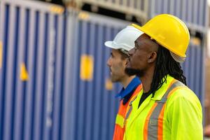 Logistics Engineers Inspecting at Cargo Containers, Logistics Team at Shipping Yard photo