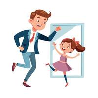 Father and Daughter Sharing a Funny Mirror Dance with Laughter and Smiles vector