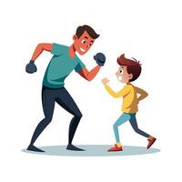 Father and Son Enjoying a Playful and Energetic Shadow-Boxing Playtime vector