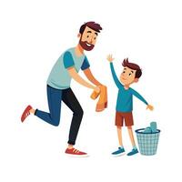 Father and Son Having a Blast Competing in a Fun and Silly Sock Basketball Game vector
