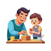 Father and Son Creating a Beautiful and Functional Wooden Toy Together vector