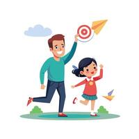 Father and Daughter Playing a Fun Paper Airplane Game with Laughter and Smiles vector