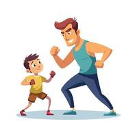Father and Son Having a Fun Shadow-Boxing Playtime with Laughter and Smiles vector