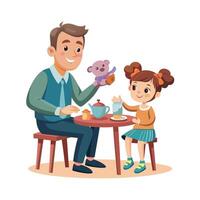 Father and Daughter Using Their Imagination and Creativity at the Tea Party vector