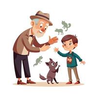 Grandfather and Grandchild Making Shadow Puppets on the Wall with Imagination and Creativity vector