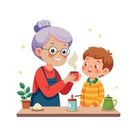 Grandmother and Grandchild Having a Blast Playing a Fun and Interactive Guess the Object Game vector
