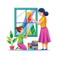Mother and Daughter Creating DIY Stained Glass Art with Fun and Creativity vector