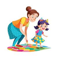 Mother and Daughter Displaying Their Bubble Wrap Stomp Art with Pride and Smiles vector
