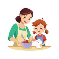 Mother and Child Making Homemade Ice Cream in a Blender with Fun and Creativity vector