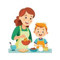 Mother and Son Creating Edible Cookie Playdough with Fun and Creativity vector