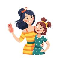 Mother and Daughter Twinning in Matching Outfits with Laughter and Smiles vector