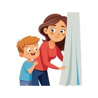 Mother and Son Playing Hide and Seek in the House with Fun and Excitement vector