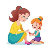 Mother and Daughter Displaying Their Colorful Toenails with Pride and Smiles vector