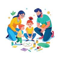 Parents and Kids Enjoying a Fun and Creative Chalk Art Game with Laughter and Smiles vector