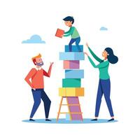Parents and Kids Having a Blast Having a Build the Tallest Paper Tower Challenge with Laughter and Smiles vector