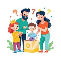 Parents and Kids Playing a Guess the Object Game with Fun and Laughter vector