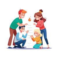 Parents and Kids Competing in a Marshmallow Stacking Contest with Fun and Laughter vector